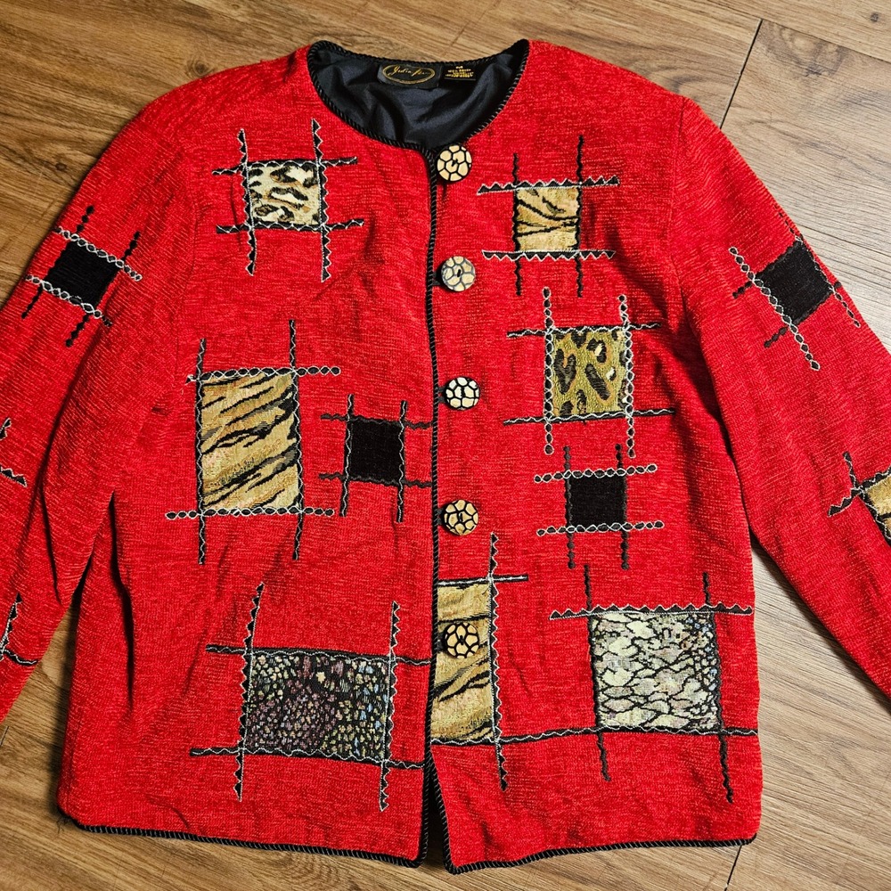 Vintage Julia Kin Animal Print Patchwork Button Front Jacket M Wearable Art - Picture 5 of 8